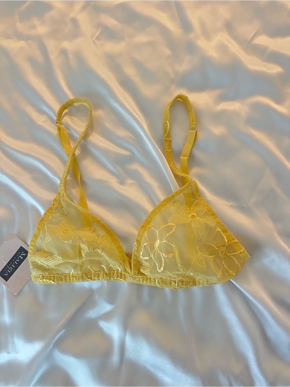 La Perla Sheer Floral Lace Bralette - Yellow